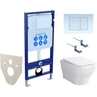 Комплект унитаза с инсталляцией Aquatek Set Aquatek Амадео cm-009 4в1 с сиденьем Микролифт и Белой клавишей смыва